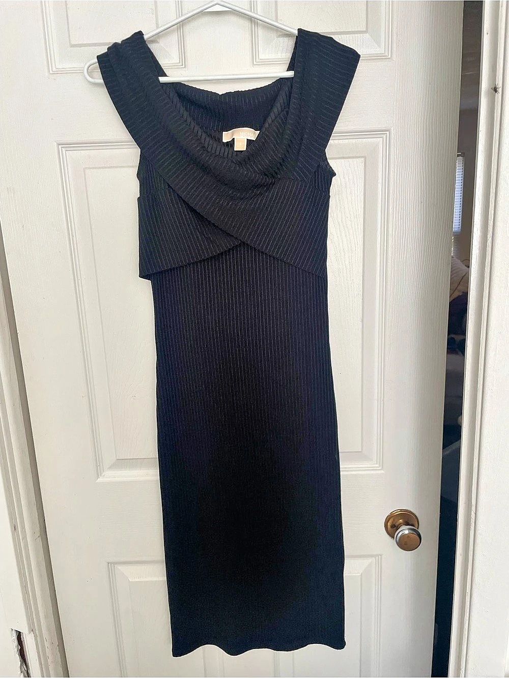 Like New Michael Kors Ribbed Off-the-Shoulder Midi Body-con Dress SZ SM